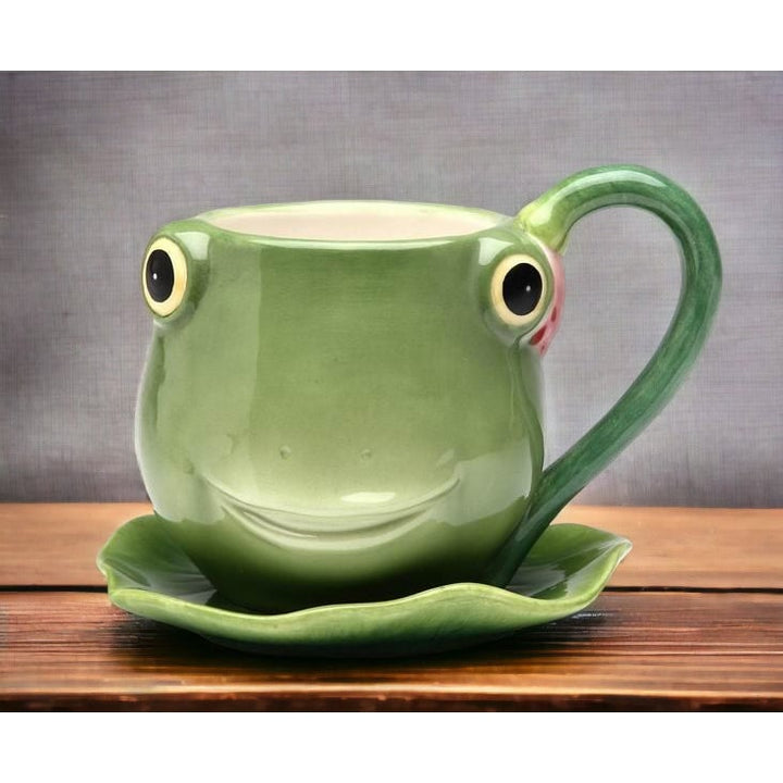 Ceramic Frog Cup and Saucer 8oz  or Friend Image 2