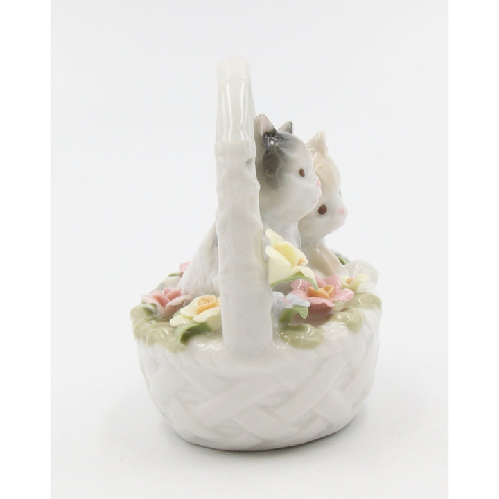 Ceramic Kittens in Basket Figurine Gift for Cat Lovers White 3.5" Image 4