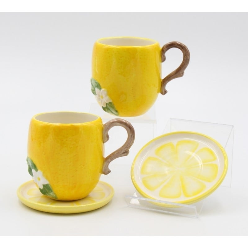 Ceramic Lemon Cup and Saucer Set 2 Sets Yellow 7oz Perfect Mom Friend Image 2