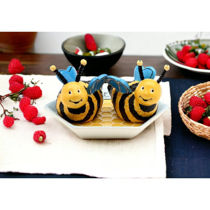 Let it Bee Bumblebee Salt Pepper Shakers with Plate Set of 3 Image 1