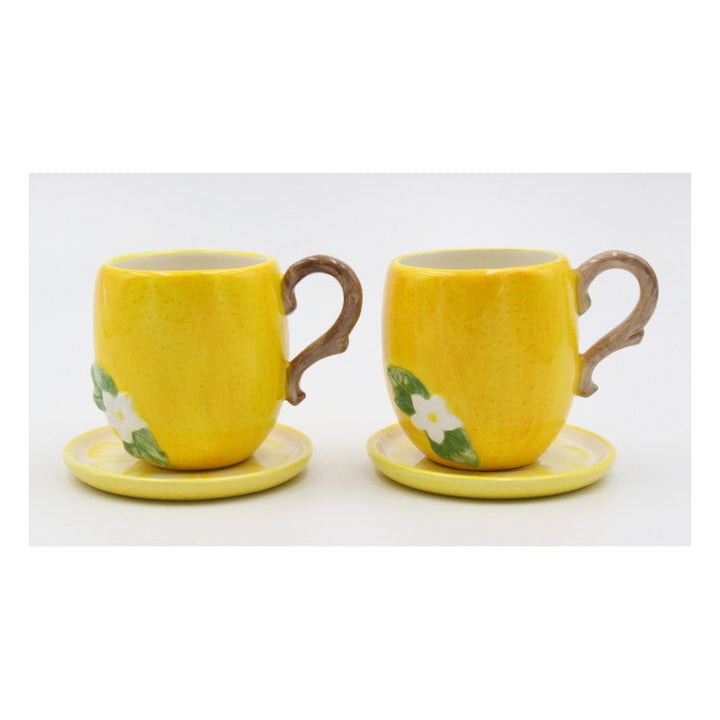 Ceramic Lemon Cup and Saucer Set 2 Sets Yellow 7oz Perfect Mom Friend Image 3