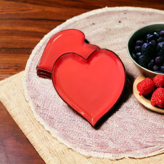 Ceramic Valentines Day Decor Red Heart-Shaped PlatesSet of 4Wedding DcorWedding FavorAnniversary Dcor or Gift Image 1