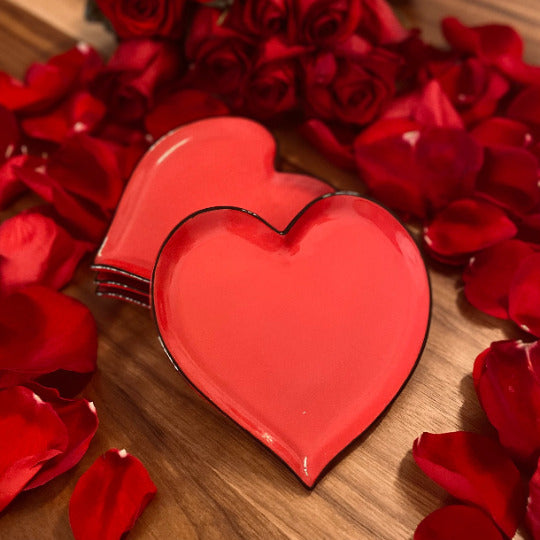 Ceramic Valentines Day Decor Red Heart-Shaped PlatesSet of 4Wedding DcorWedding FavorAnniversary Dcor or Gift Image 2