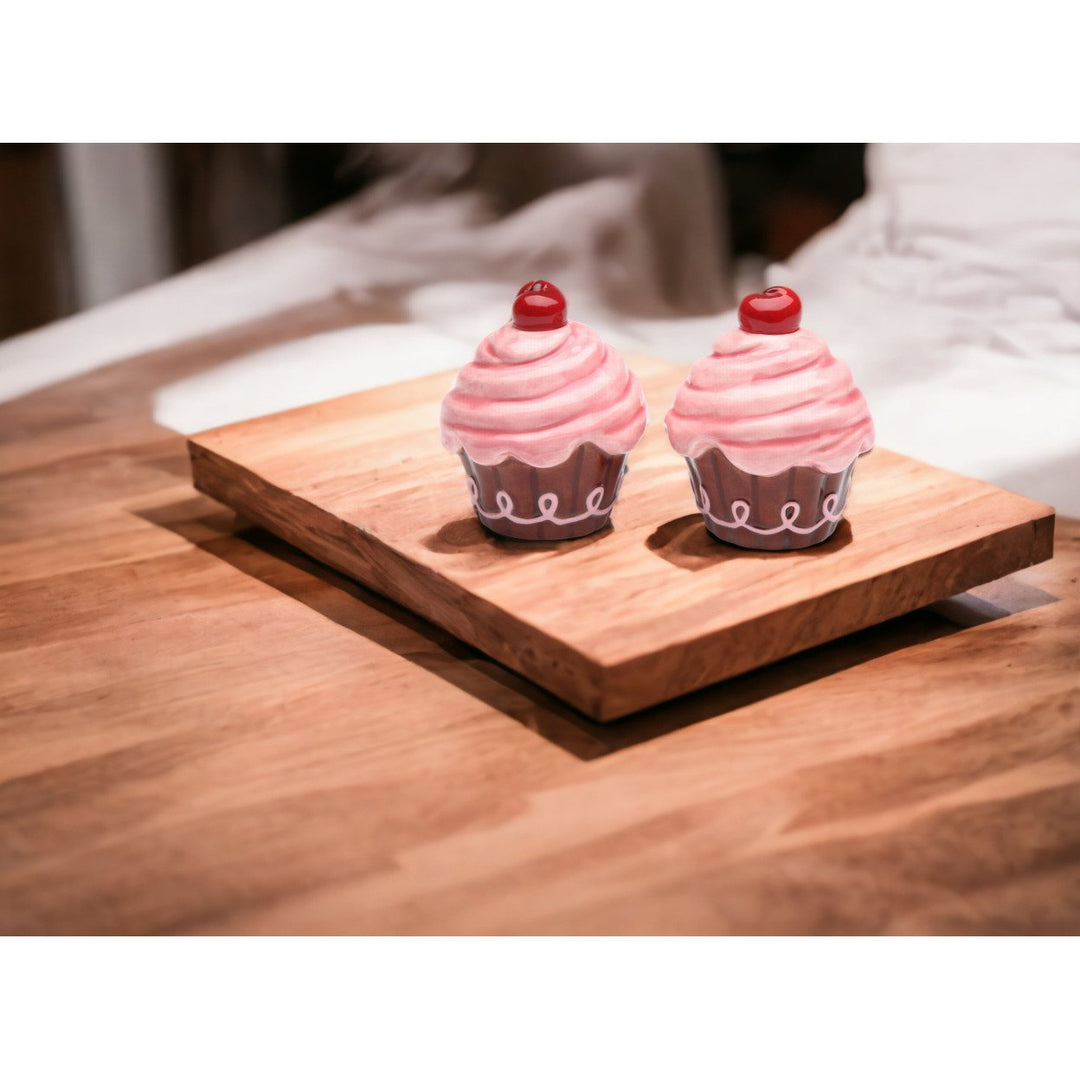 Ceramic Pink Cupcake Salt and Pepper Shakers 2.25 Inch Gift Image 3