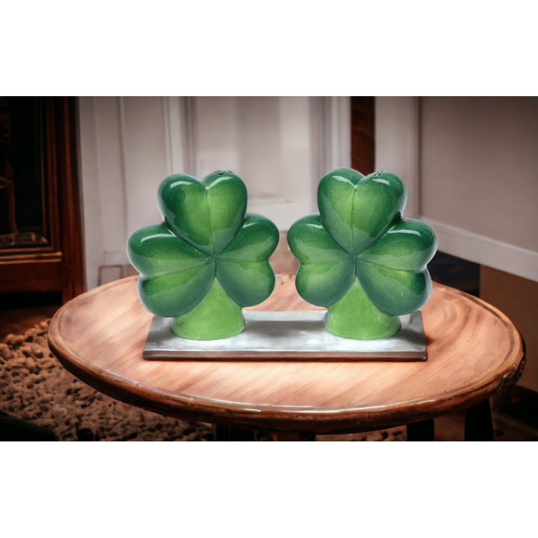 Ceramic Saint Patricks Day Shamrock Salt and PepperHome DcorKitchen DcorIrish Saint Patricks Day Decor Image 1