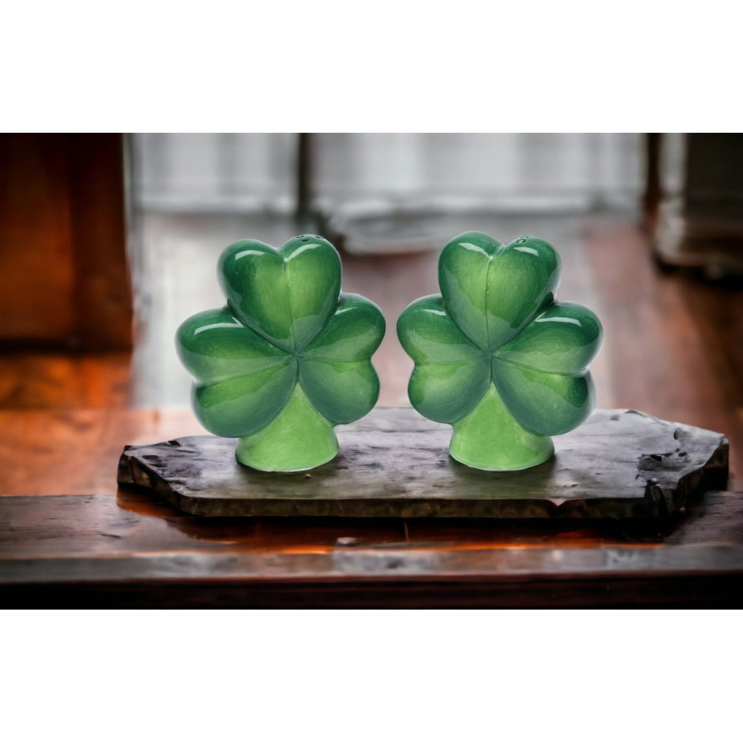 Ceramic Saint Patricks Day Shamrock Salt and PepperHome DcorKitchen DcorIrish Saint Patricks Day Decor Image 2