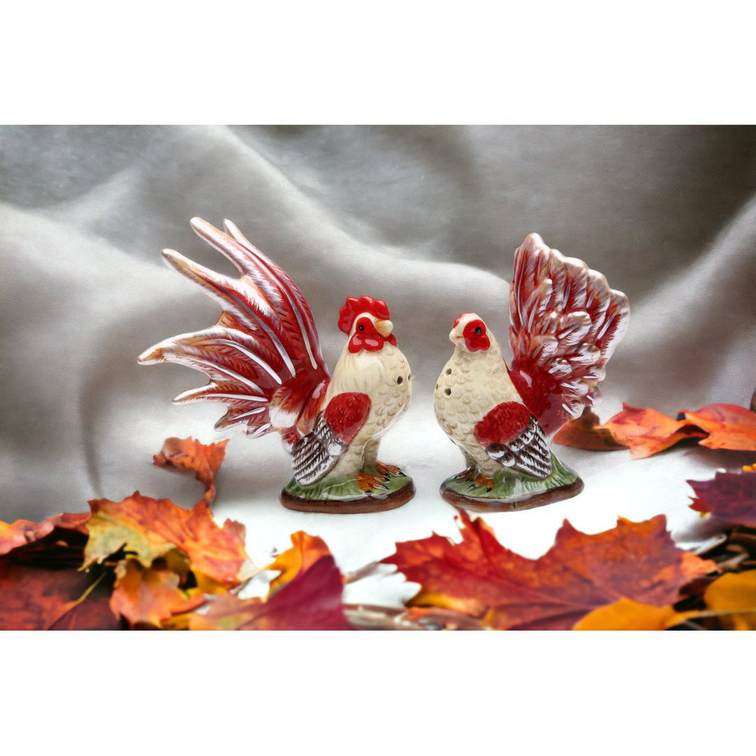 Ceramic Mini Red Rooster Salt and Pepper Shakers Gift Image 1