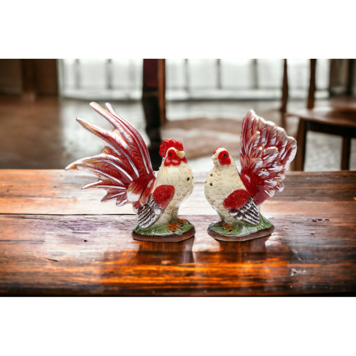 Ceramic Mini Red Rooster Salt and Pepper Shakers Gift Image 2