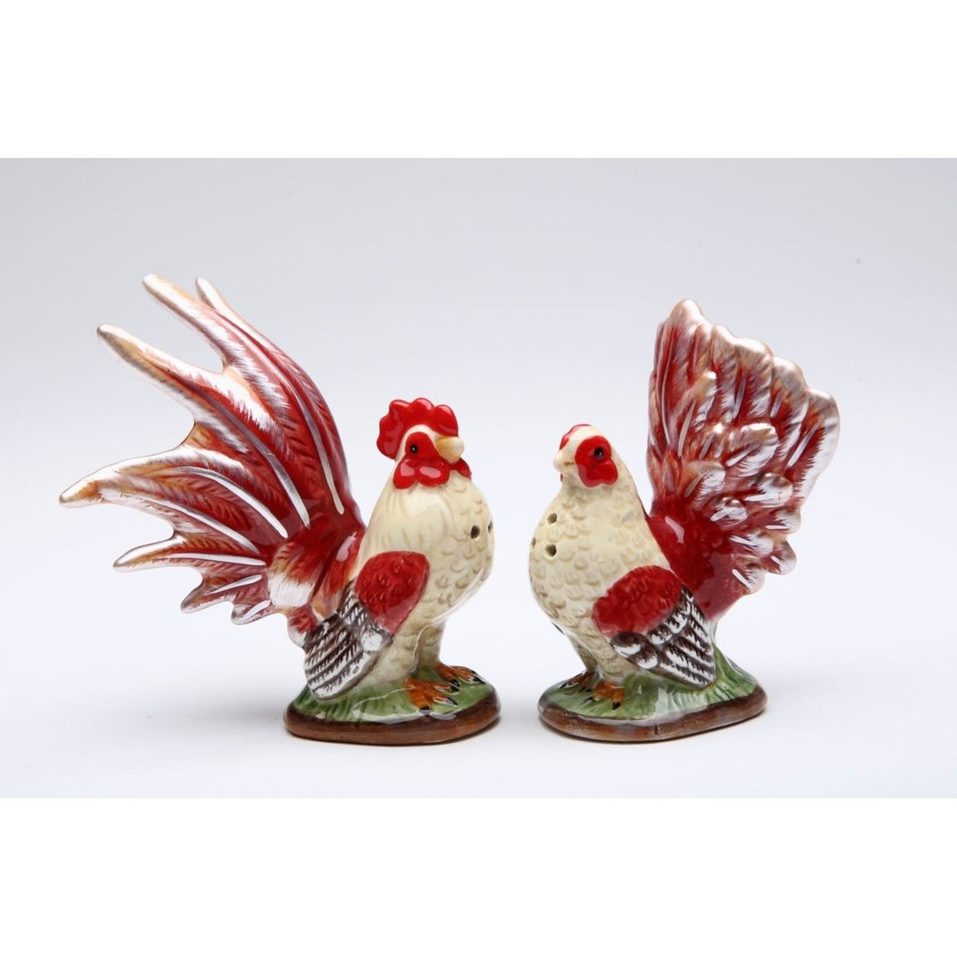 Ceramic Mini Red Rooster Salt and Pepper Shakers Gift Image 3