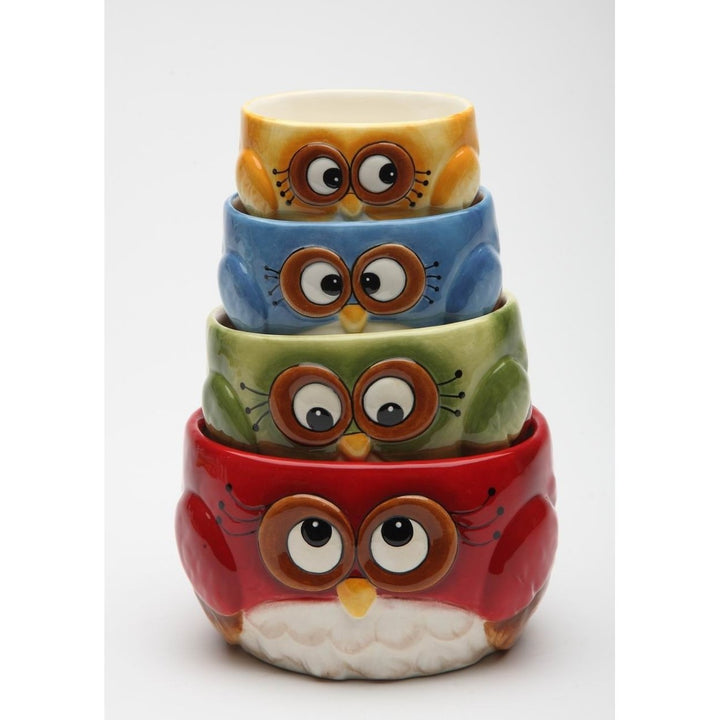 Ceramic Colorful Owl Measuring Cups Set 4 Pcs Hand Painted Gift Image 2