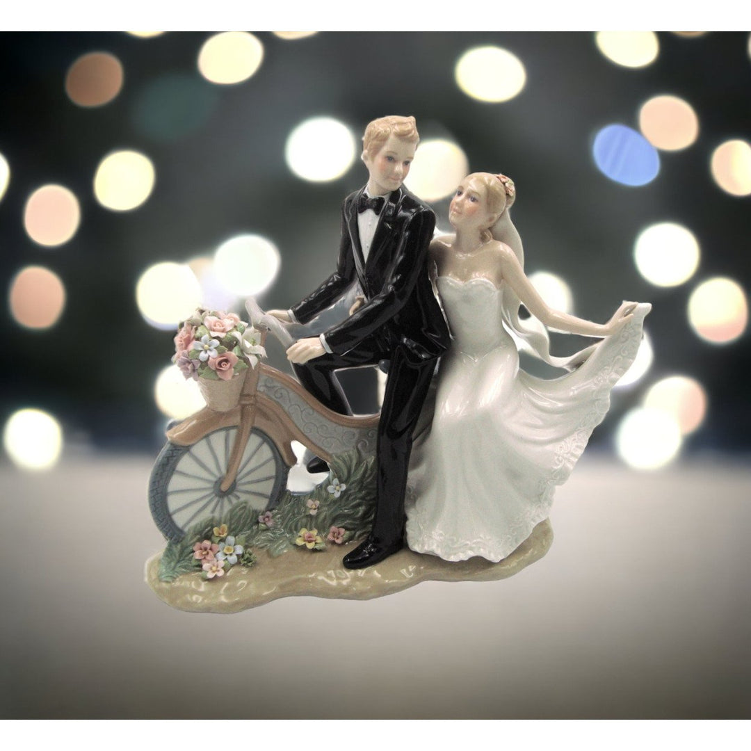 Ceramic Newlywed Couple on Bike Figurine 12.25 inch Wedding Decor Image 3