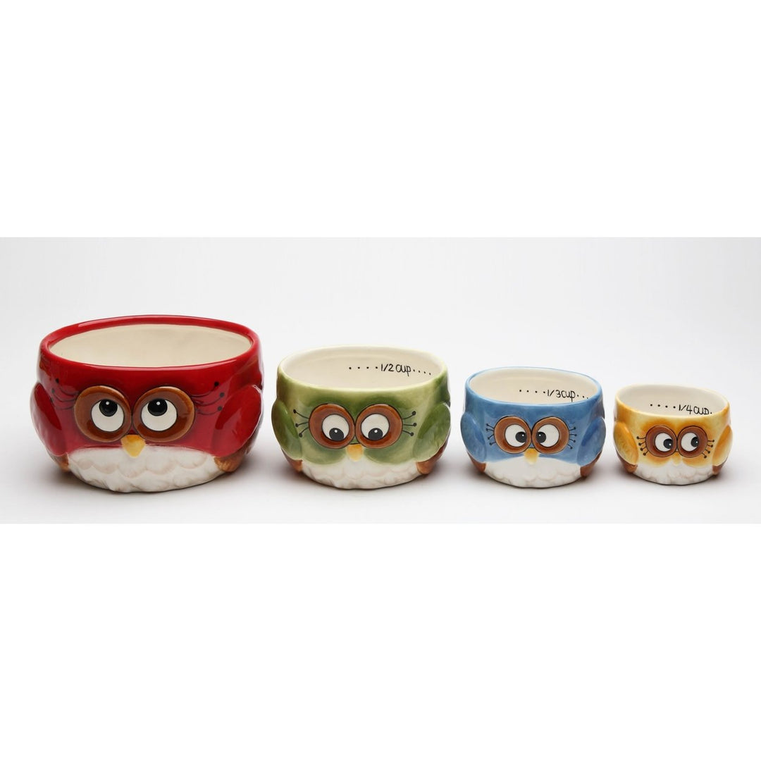 Ceramic Colorful Owl Measuring Cups Set 4 Pcs Hand Painted Gift Image 3