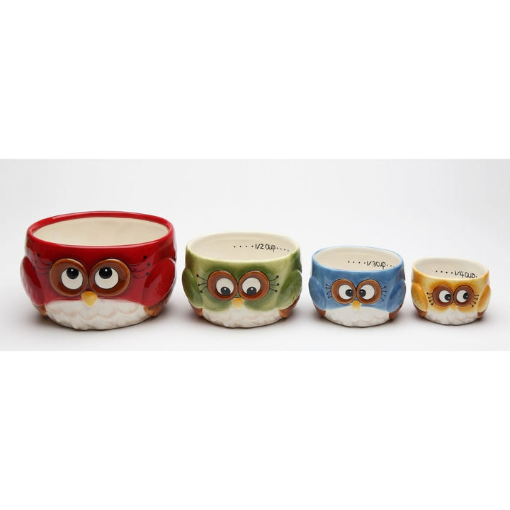 Ceramic Colorful Owl Measuring Cups Set 4 Pcs Hand Painted Gift Image 3