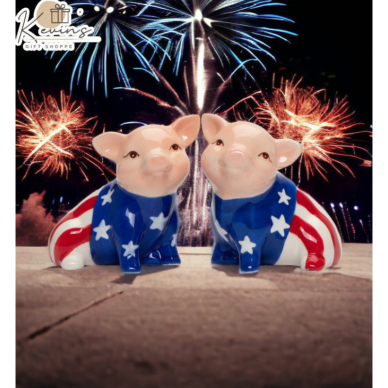 Ceramic American Flag Pig Salt And PepperIndependence Day or HimKitchen Dcor, Image 1