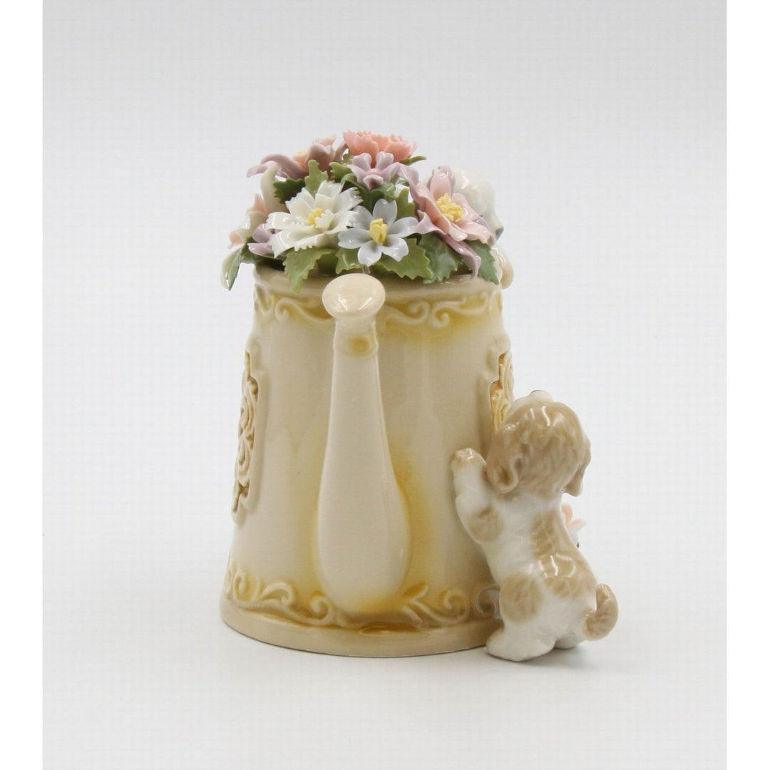 Ceramic Music Box Puppies with Flower Pitcher Gift for Dog Lovers Image 3