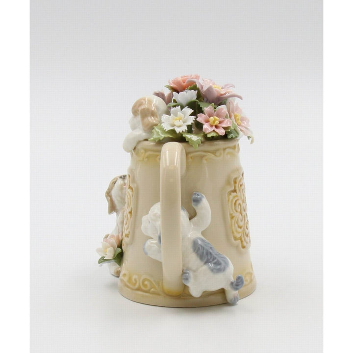 Ceramic Music Box Puppies with Flower Pitcher Gift for Dog Lovers Image 4