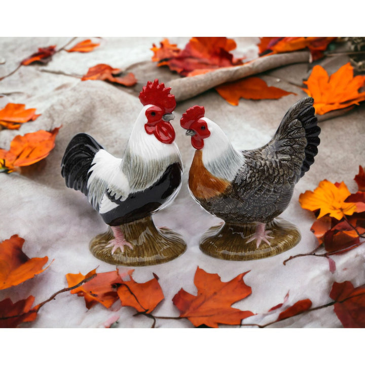 Ceramic Black and White Rooster Salt and Pepper Shakers 3 5/8 Inch Image 1