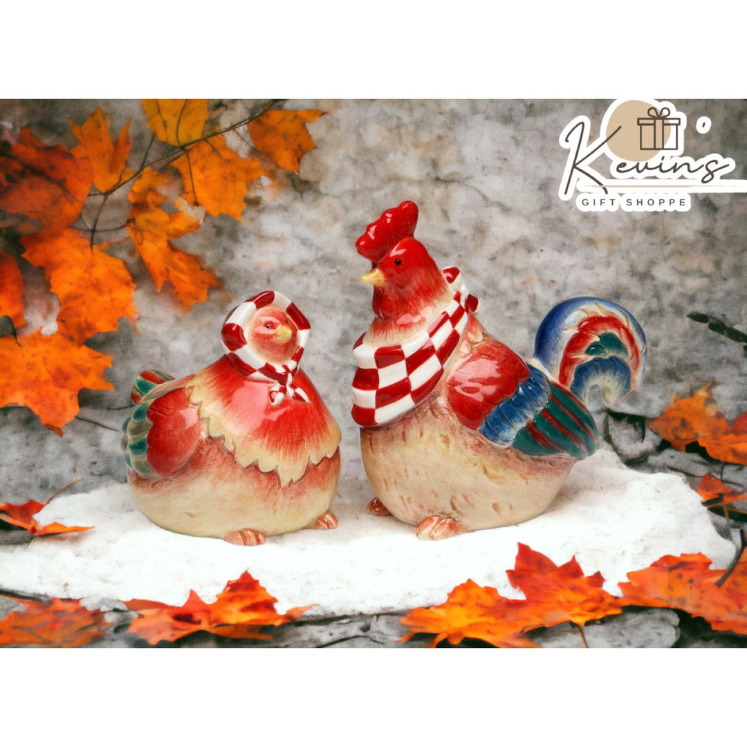 Happy Farm Red Hen Rooster Salt Pepper Shakers Hand Painted Ceramic Image 1