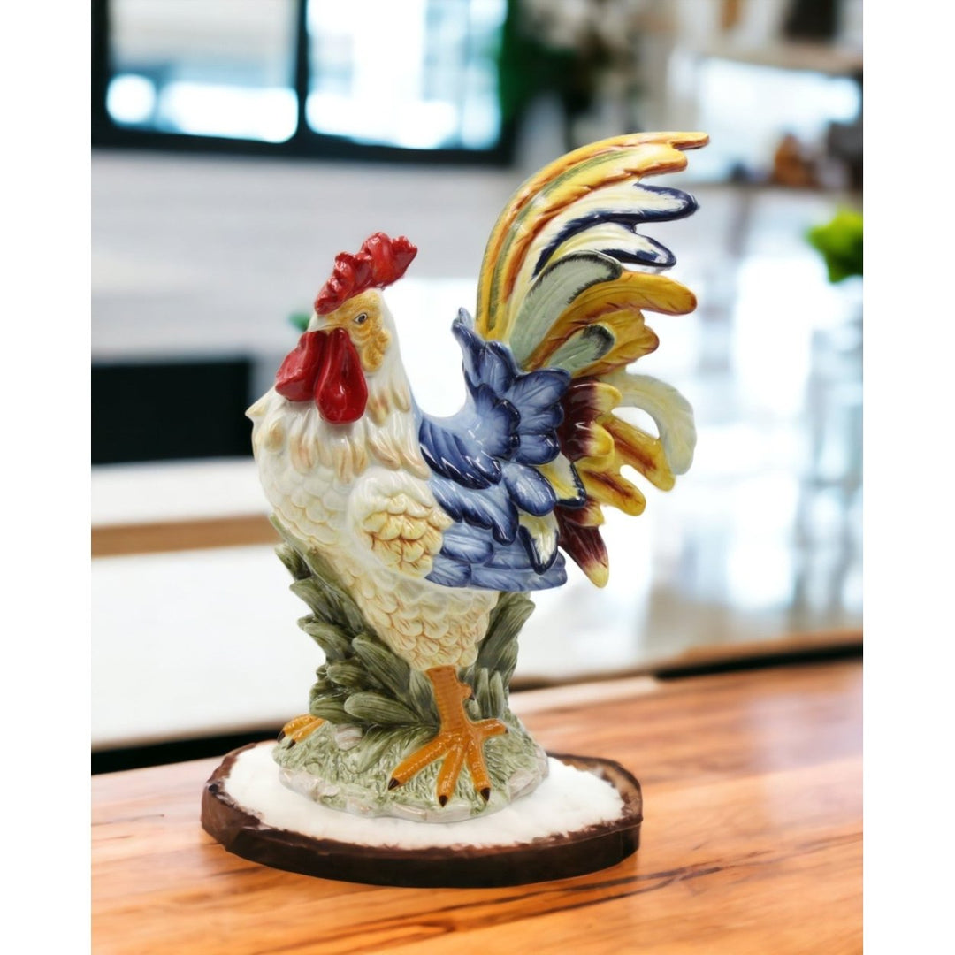 Hand Painted Ceramic Colorful Rooster Statue 11x6.5x15.75 Gift Image 2