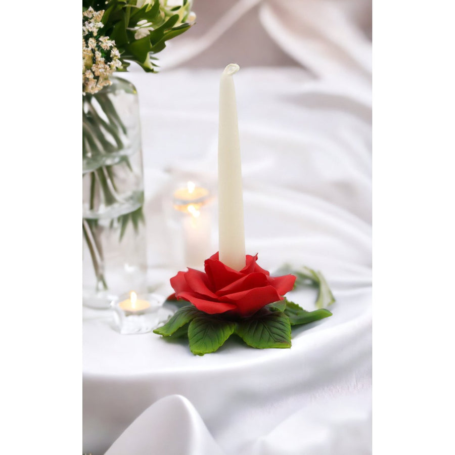 Handcrafted Ceramic Red Rose Candle Holder 5.75x4.625 Hand Decor Gift Decor Image 1