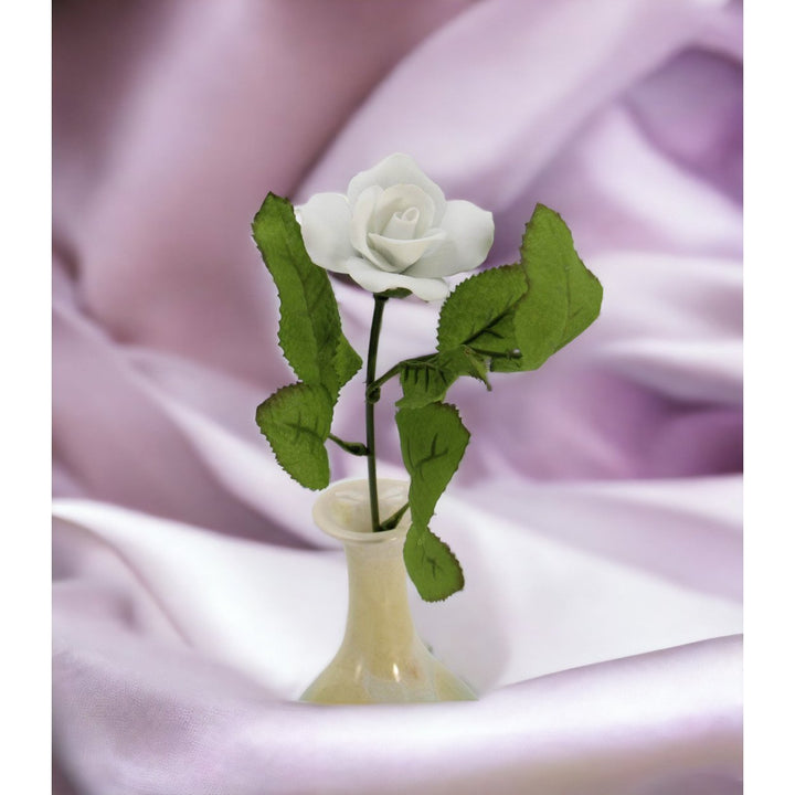 Handcrafted Ceramic White Rose Flower 13.5in Wedding Valentines Day Decor Gift Image 1