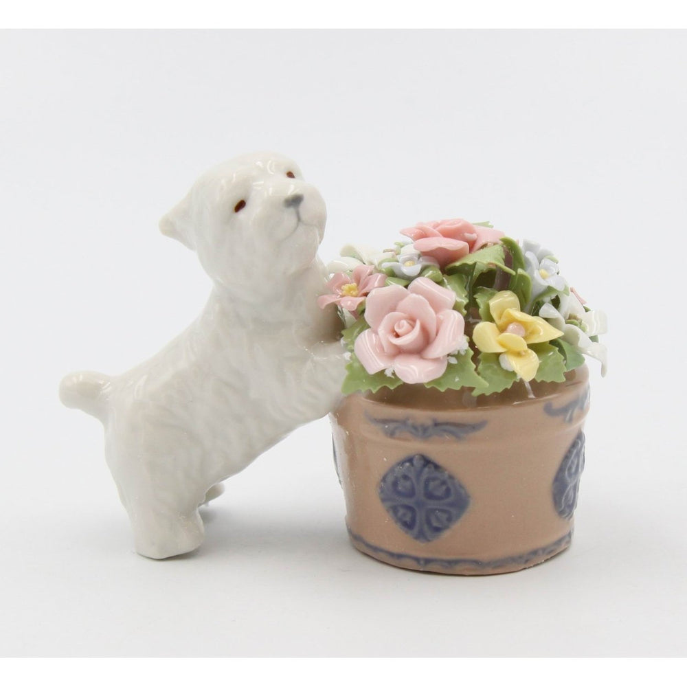 Ceramic Westie Dog Figurine 4.125in Floral Pot Gift for Dog Lovers Image 2