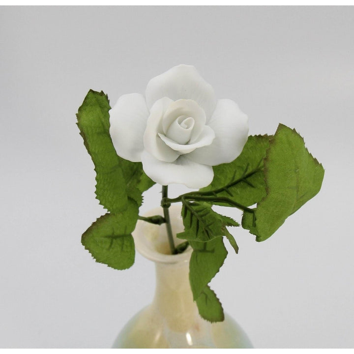 Handcrafted Ceramic White Rose Flower 13.5in Wedding Valentines Day Decor Gift Image 2