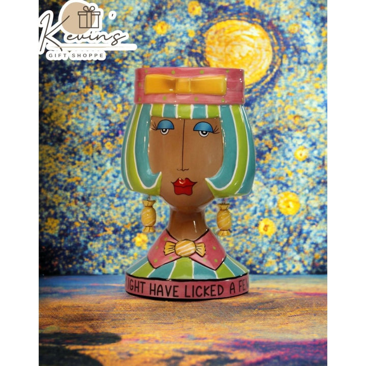 Ceramic African American Lady Candy Jar Colorful Hair Kitchen 5.25" x 4.25" x 8.5" Image 1