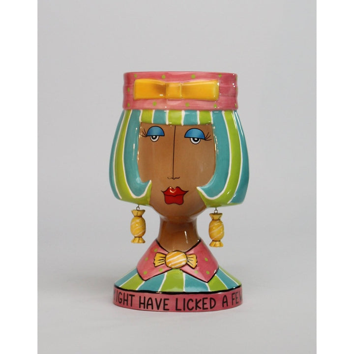 Ceramic African American Lady Candy Jar Colorful Hair Kitchen 5.25" x 4.25" x 8.5" Image 2