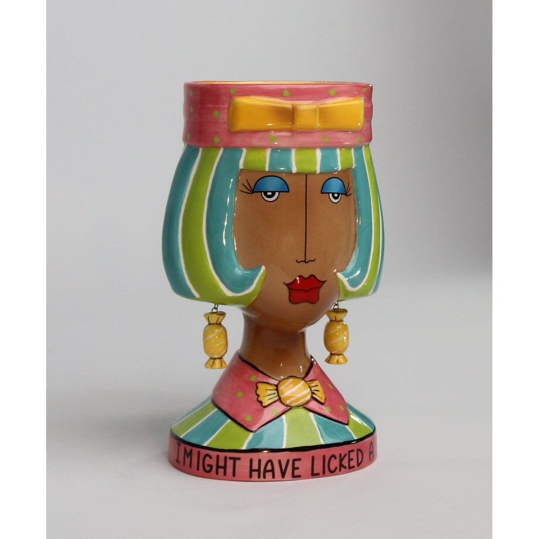 Ceramic African American Lady Candy Jar Colorful Hair Kitchen 5.25" x 4.25" x 8.5" Image 3