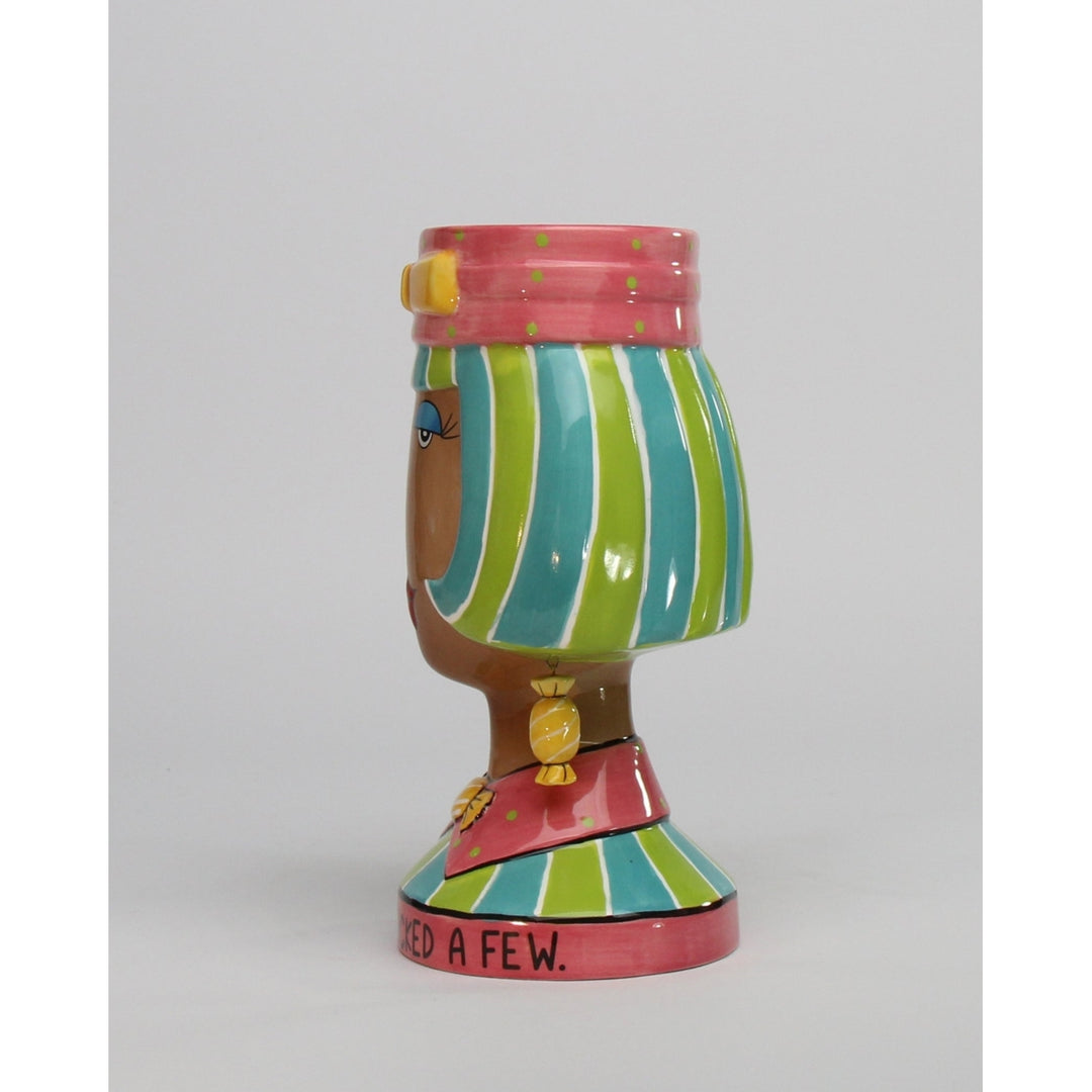 Ceramic African American Lady Candy Jar Colorful Hair Kitchen 5.25" x 4.25" x 8.5" Image 4