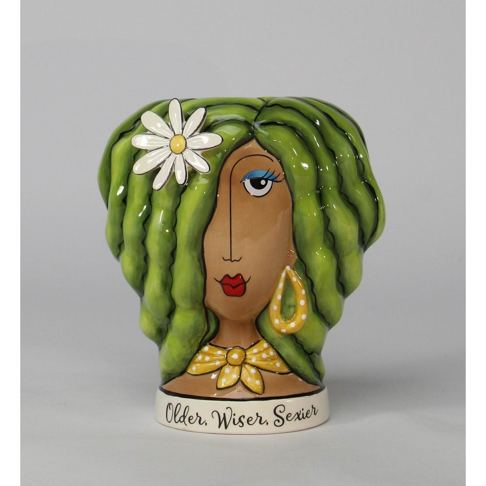 Kevins Gift Shoppe Ceramic Lady with Green Hair Makeup Brush or Pen Holder Image 2