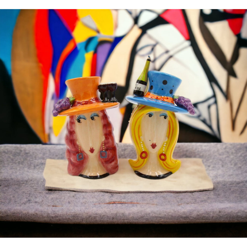 Ceramic Wine Loving Ladies Salt and Pepper Shakers Image 2