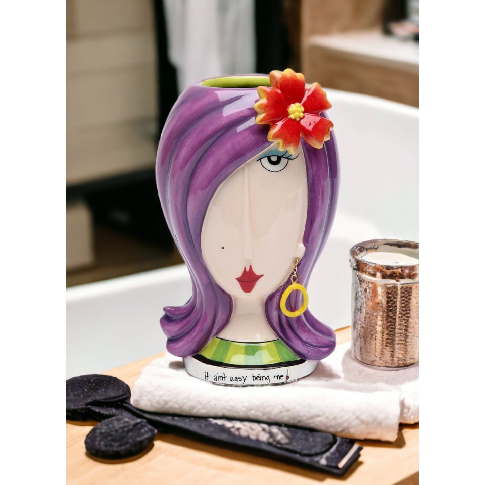 Ceramic Makeup Brush Holder Lady Floral Vanity 3.5x3.375x5.87 inches Image 2