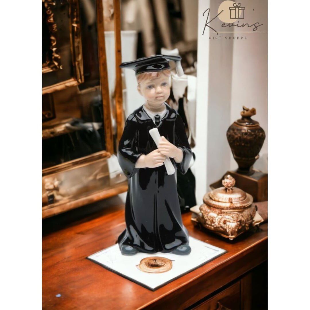 Ceramic Graduating Boy Figurine Small 1.875x2x4.625 Graduation Image 1