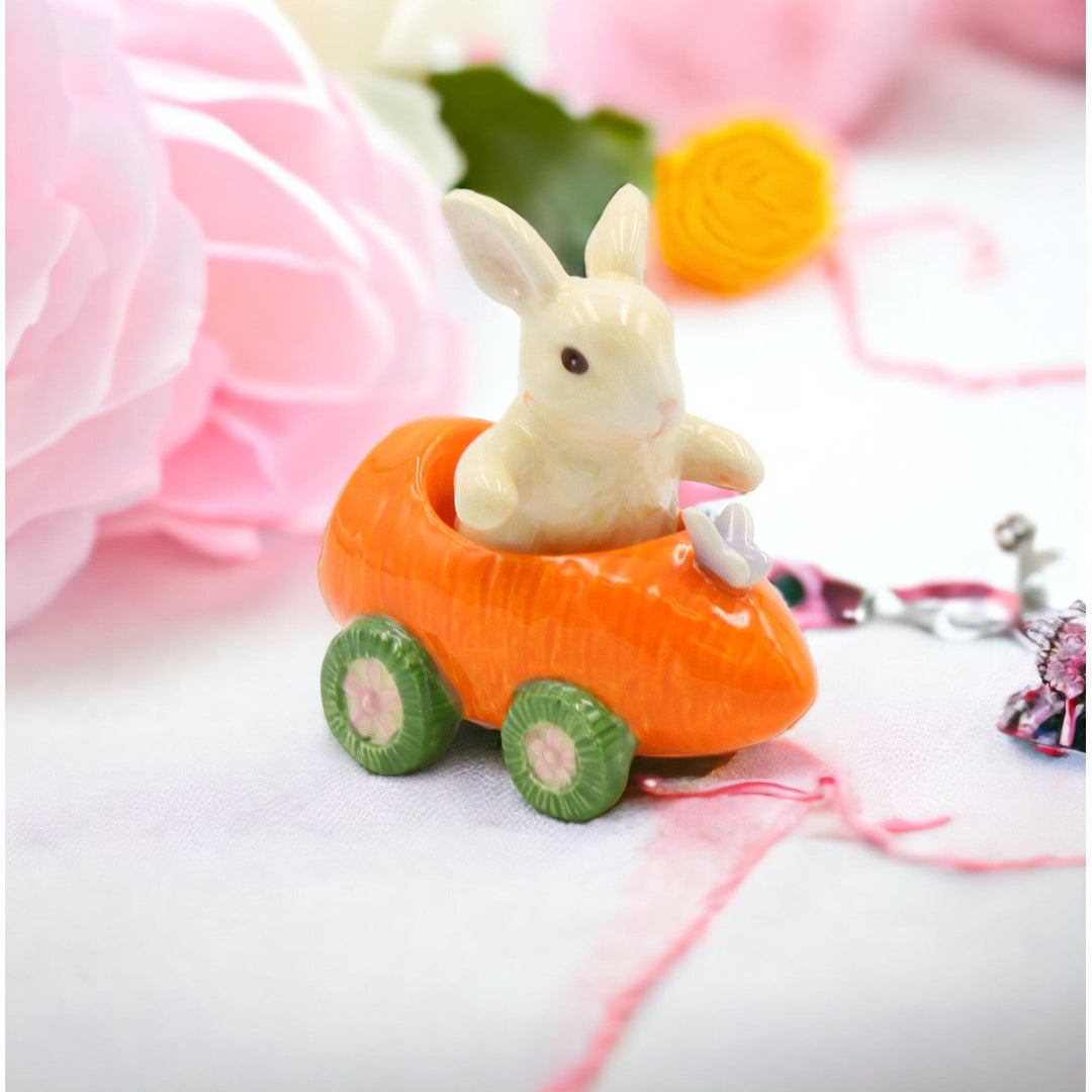 Ceramic Bunny Rabbit Carrot Racecar Salt Pepper Shakers Spring Image 1