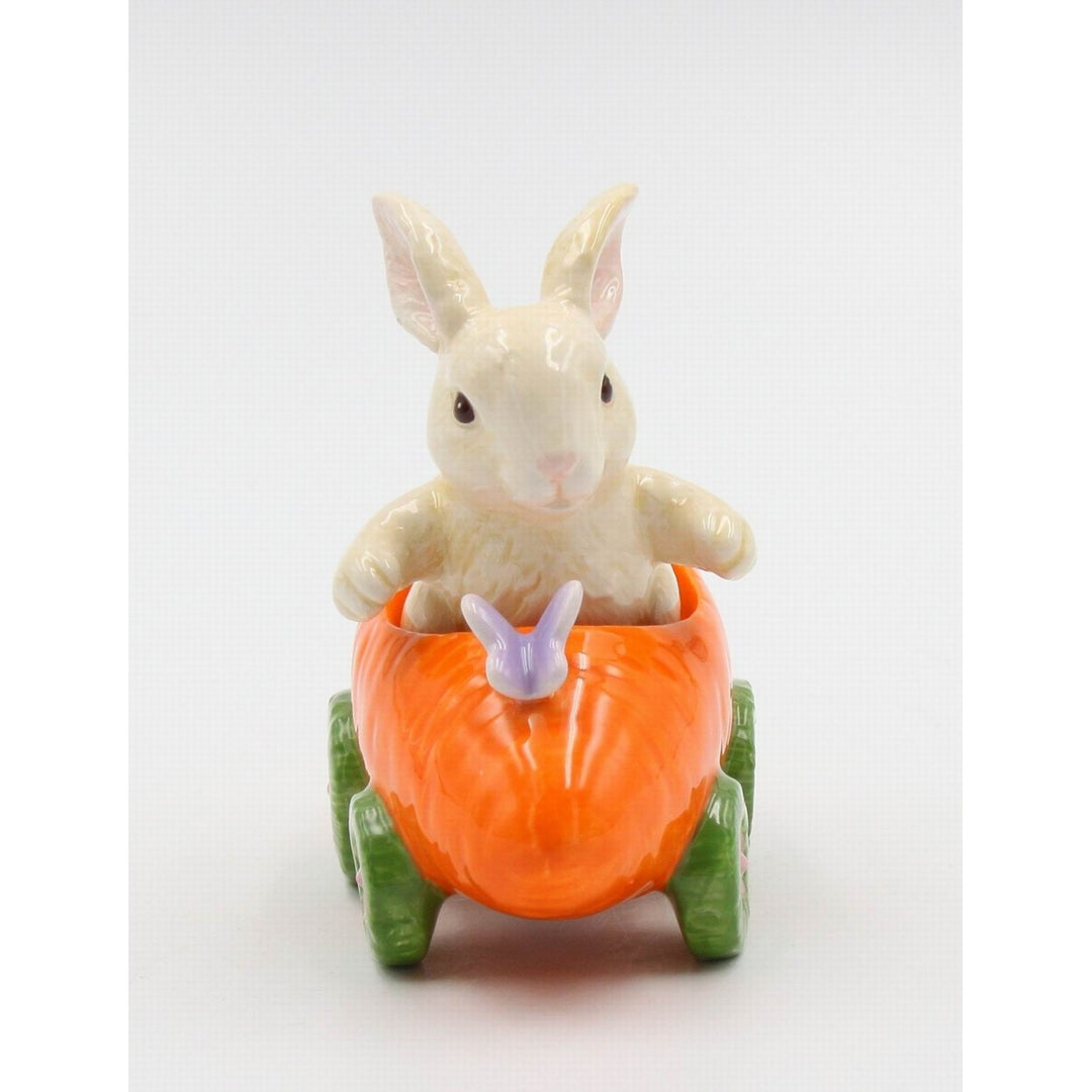 Ceramic Bunny Rabbit Carrot Racecar Salt Pepper Shakers Spring Image 7