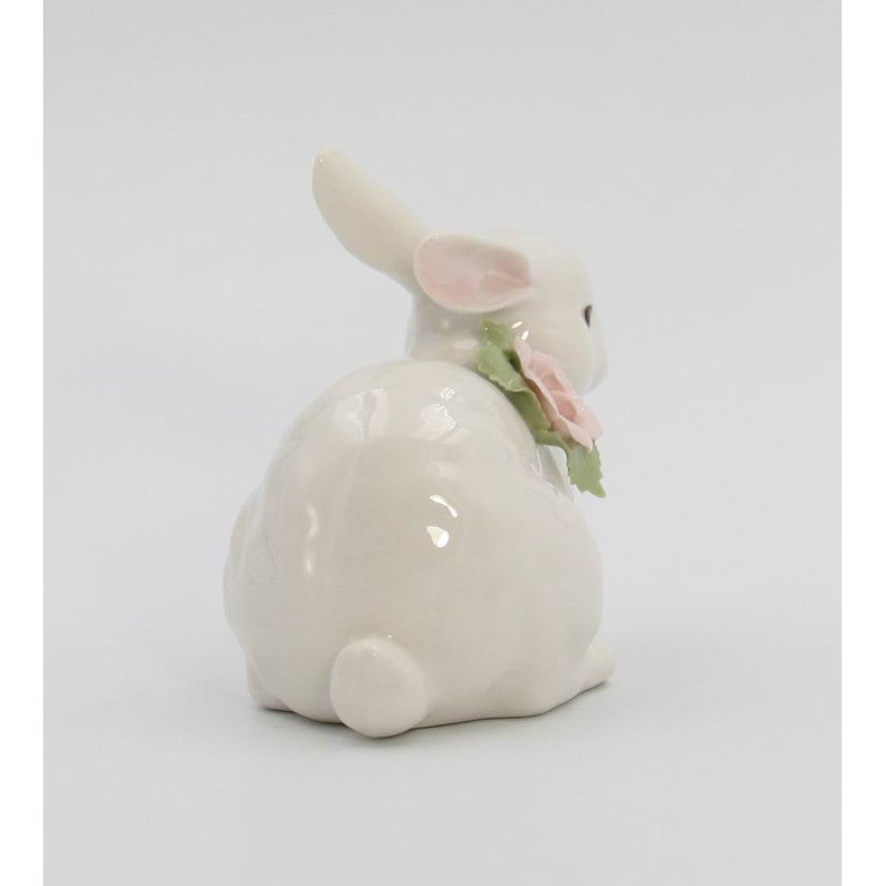 Springtime Bunnies Crouching Easter Bunny Figurine with Pink Rose 4.5 Inch Image 4