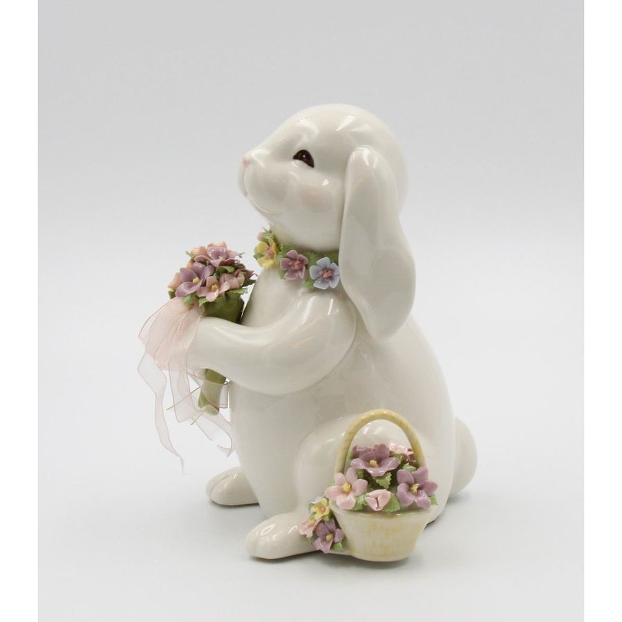 Easter Bunny Music Box 8" Plays What A Wonderful World Bouquet Image 1