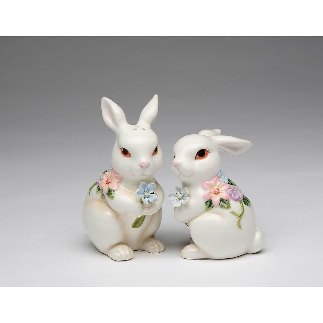 Easter Bunny Salt and Pepper Shakers Flower Design Spring Image 3