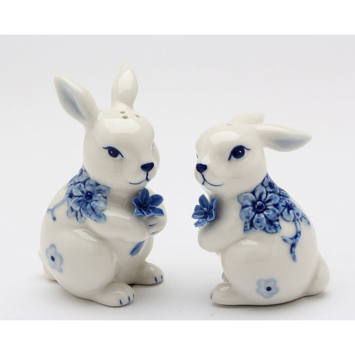 Ceramic Easter Bunny Rabbits with Blue Flowers Salt and Pepper ShakersKitchen DcorSpring or Easter Dcor Image 3