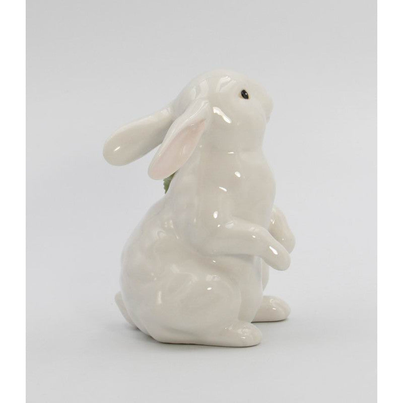 Springtime Bunnies: Standing Easter Bunny Rabbit with Pink Rose Flower Figurine Image 4