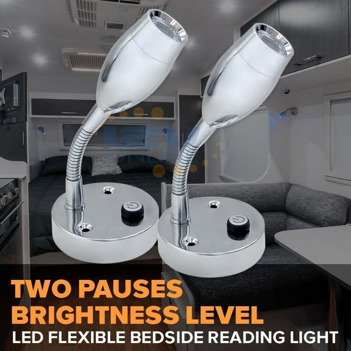 Pair 12V LED Bedside Reading Lamps With Programmed Switch For Motorhome Warm White PC Lens Image 1