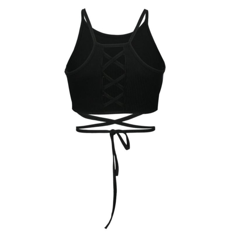 Women Sexy Halter Crop Tops Summer Solid Sleeveless Tops Bralette GYM Sports Bra Tanks Image 2