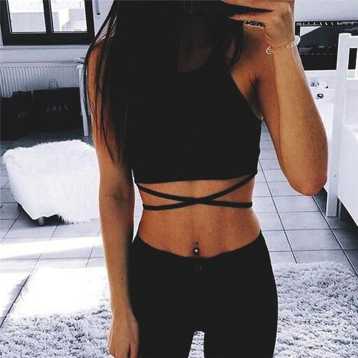 Women Sexy Halter Crop Tops Summer Solid Sleeveless Tops Bralette GYM Sports Bra Tanks Image 7