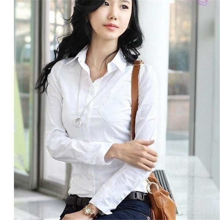 Women Fashion Formal Thin Straight Long Sleeve Shirt Casual Polo Blouse Plus Size Image 1