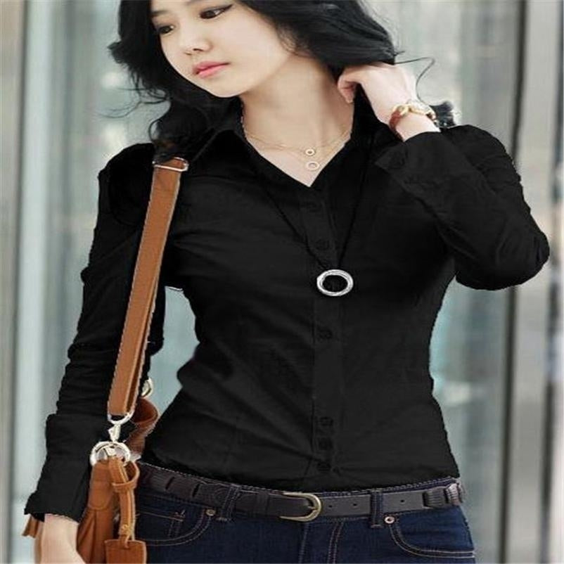 Women Fashion Formal Thin Straight Long Sleeve Shirt Casual Polo Blouse Plus Size Image 3