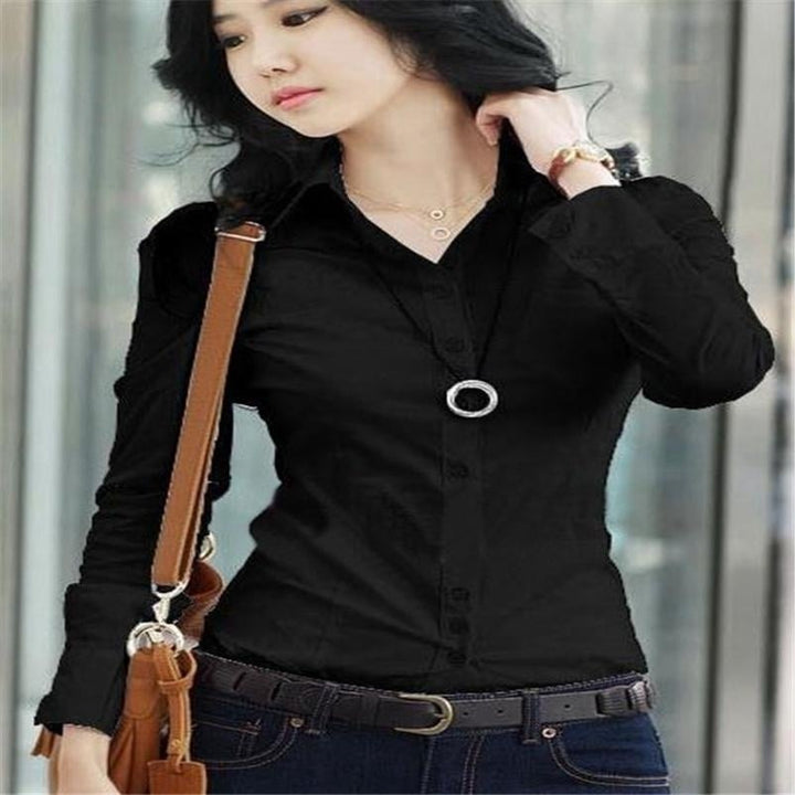 Women Fashion Formal Thin Straight Long Sleeve Shirt Casual Polo Blouse Plus Size Image 1