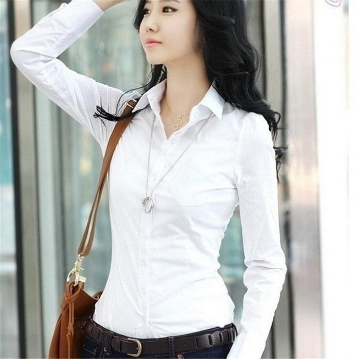 Women Fashion Formal Thin Straight Long Sleeve Shirt Casual Polo Blouse Plus Size Image 4