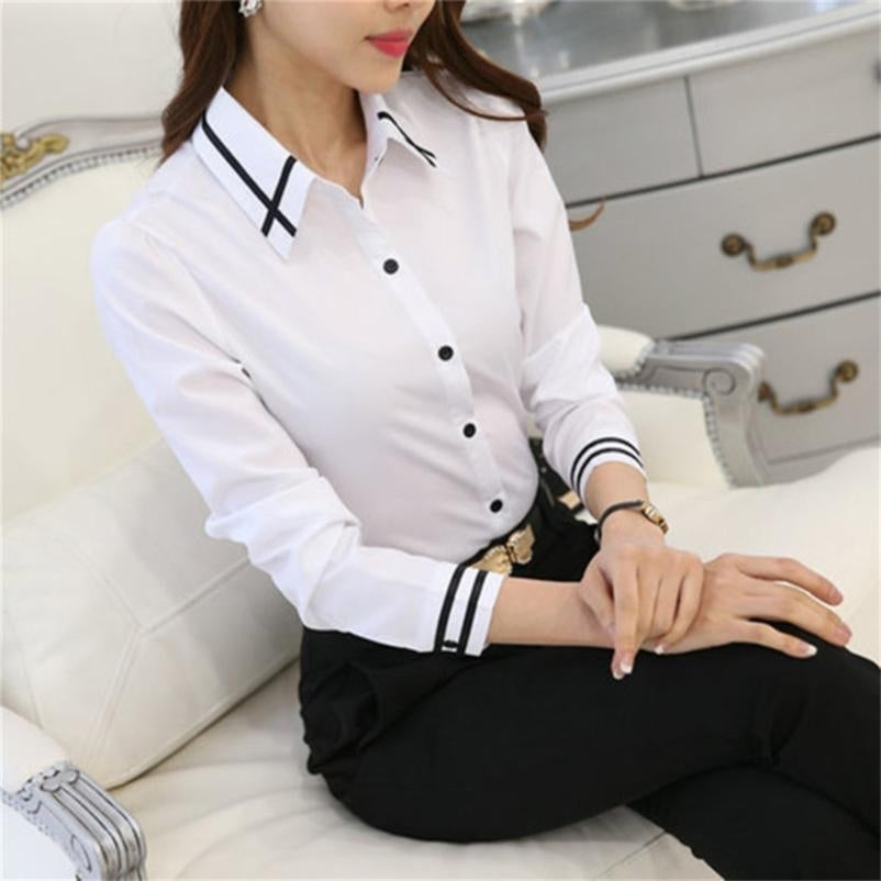 Fashion Long Sleeve Turn-down Collar Formal Elegant Ladies Female Shirt Ladies Tops School Blouse Image 1